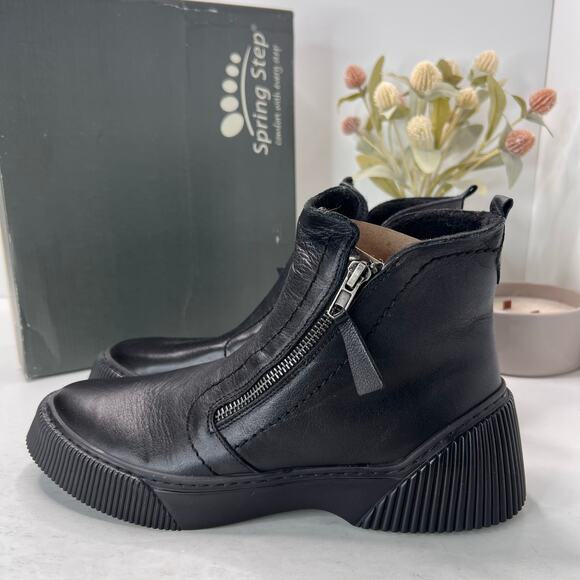 Spring Step Kelko Leather Ankle Boots Black 20378-2315 Women 10.5/EU 42 - Picture 1 of 10